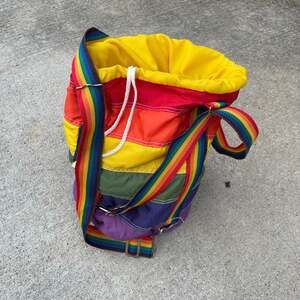 70's Rainbow Stripe Drawstring Bag Vintage Bag True Vintage Workout Gym
